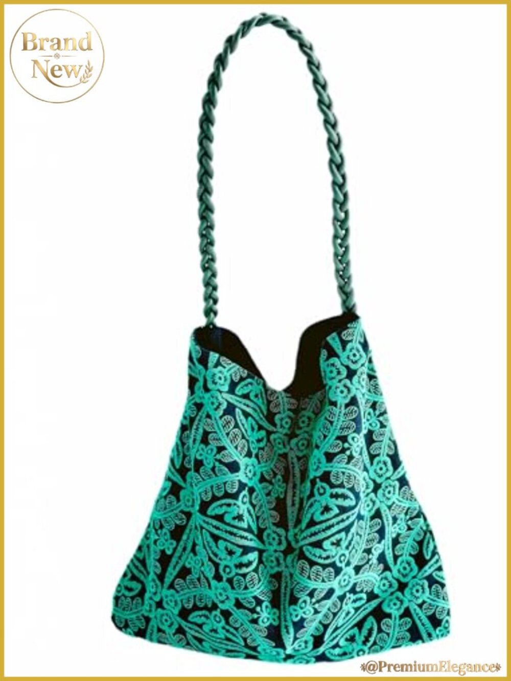 Boho Embroidered Canvas Tote Bag with Braided Handle, Large Capacity Shoulder